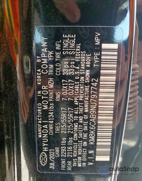 2022 Hyundai Kona Sel z USA, uszkodzony, nr VIN KM8K6CAB9NU797742